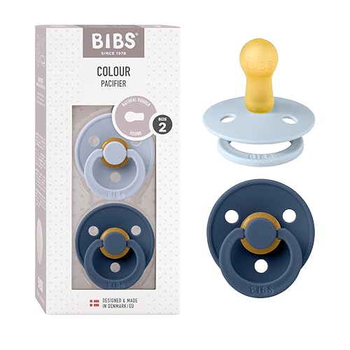 Image of BIBS Pacifiers Colour Collection | Natural Rubber Baby Pacifier | Set of 2 BPA-Free Soothers | Made in Denmark | 6+ Months (Pack of 2) | Dusty Blue/Steel Blue