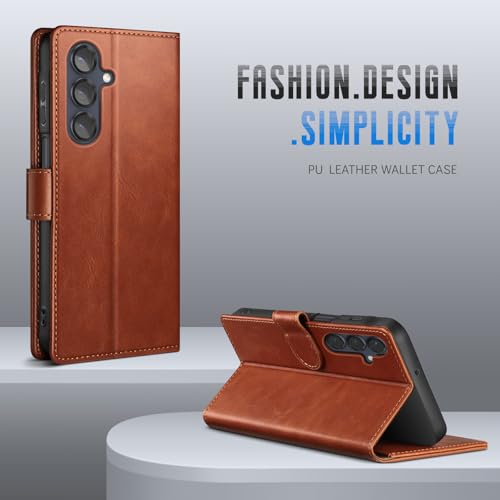 SUANDUCK Wallet Case for Samsung Galaxy S25 5G with RFID-Blocking Credit Card Holder, PU Leather Folio Flip Cover Women Men Protective Phone Case Compatible with Samsung S25, Light Brown by SUANDUCK - Image 6