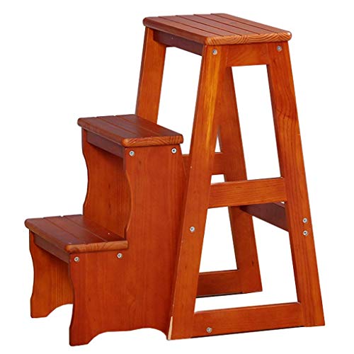 Escalera plegable multifunción y taburete de madera de 3 etapas de 64,5 cm 2