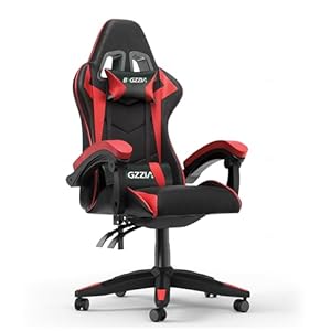 Ergonomic Gaming Chair with Adjustable Height, Reclining Feature, Headrest, and Lumbar Support for Adults (Basics, Red)