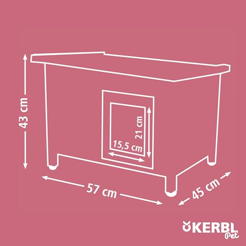 Kerbl Pet Katzenhaus Rustica, Katzenhütte, grau/weiß, Vollholz, 57x45x42cm, mit Schwingtüre, Plexiglasfenster, höhenverstellbare Kunststofffüße