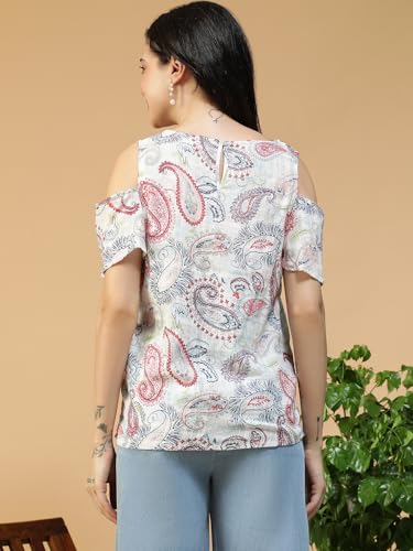 Image of oxolloxo Women Solid V-Neck Short Sleeve Cold Shoulder Yarn-Dyed Dobby Top