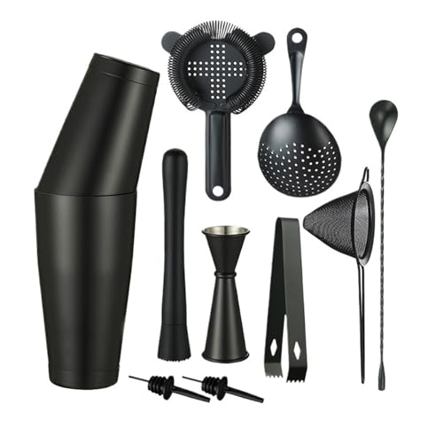 Juego de coctelera: coctelera con Peso, Juego colador, Aparejo, mortero, Cuchara, Pinza for Hielo, vertedor(C)