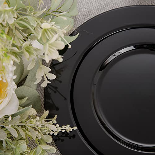 Flowercat 60Pcs Black Plastic Plates - Heavy Duty Black Disposable Plates For Party/Wedding - Include 30Pcs 10.25Inch Black Dinner Plates And 30Pcs 7.5Inch Black Dessert/Salad Plates #TOP1