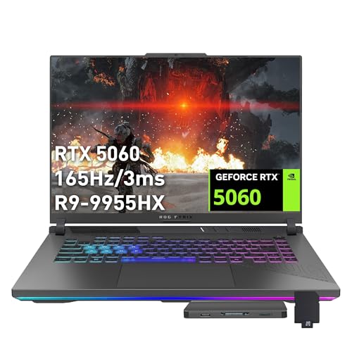 Image of ASUS ROG Strix G16 16 inch WUXGA 165Hz Gaming Laptop, AMD Ryzen 9 9955HX, GeForce RTX 5060, 16GB DDR5, 2TB Storsge(1TB SSD+1TB Docking Station Set), RGB Backlit Keyboard, Wi-Fi 6E, Win 11 Pro, Gray