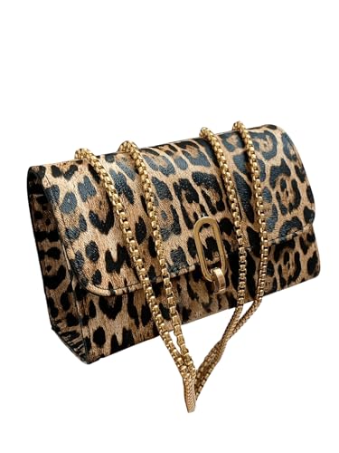 COZYEASE Women's Leopard Print Shoulder Bag Metal Chain Strap Square Bag Leather Clutch Purses