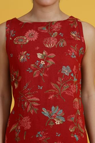 Image of W for Woman Reef Blue Floral Printed Modal Straight Kurta, Pants and Dupatta Set