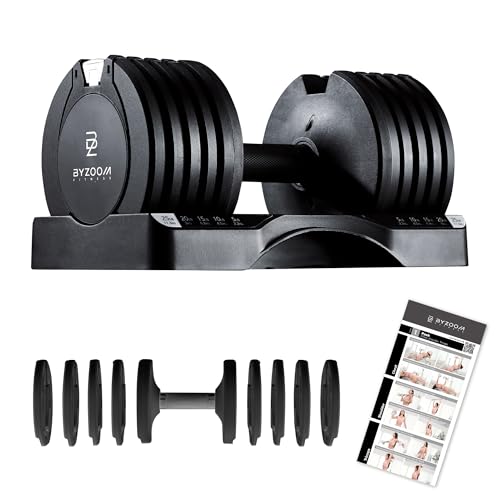 Image of BYZOOM FITNESS Pure Series Adjustable Dumbbell - 12.5 /25 /27.5 /50 /55 /75lb - ONE UNIT OR PAIR(check QTY before purchase) - 5-in-1 / 10-in-1 / 15-in-1 / 21-in-1 Flexible Hand Weights for Home Apartment Garage Gym, Strength Training & Fitness Workouts, White OR Black