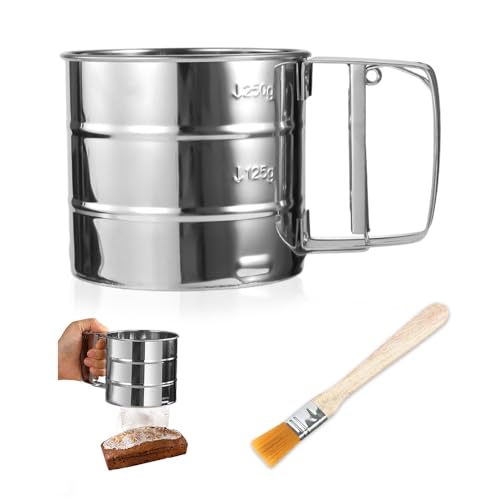 YZROHYI Tamiz de Harina de Acero Inoxidable 250 G,Tamizador de Harina Reposteria,Cedazo para Harina Manual,Colador para Tamizar Harina,Tamizador Kitchenaid,Tamizador de Cacao,Criba para Harina