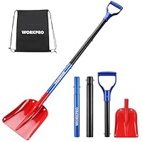 WORKPRO Snow Shovel with Storage Bag, Lightweight Aluminum Parent-Child Square Shovel, Retractable Portable Snow Removal Tools Perfect for Garden Debris, Camping, Snowman Playing and Emergency