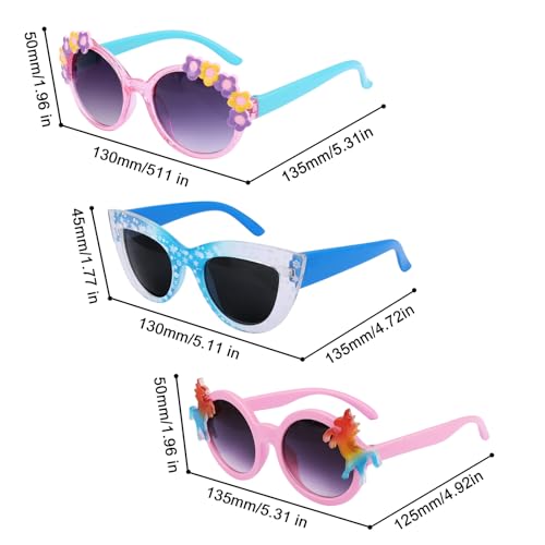 Kids Sunglasses 3pcs, Unicorn Round Shaped Snowflake Cute Party Dress up Costume Glasses for Girls Boys Age 3-102