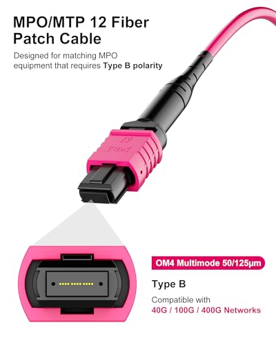 Image of OM4 MPO to MPO Fiber Patch Cable 6M 2-Pack, 12 Fiber Type B Female Multimode Fiber, LSZH MTP Compatible, for 40G 100G 200G QSFP Data Center Parallel Optics