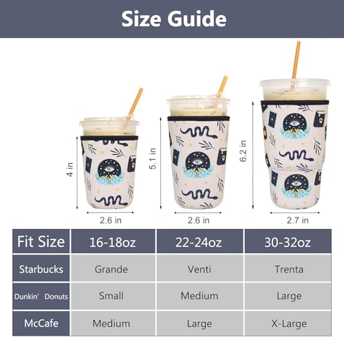 Image of 3 Pack Reusable Iced Coffee Sleeves - Xumbtvs Insulator Sleeve for Cold Beverages, Neoprene Coffee Cup Holder (Magic)