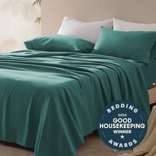 SLEEP ZONE Nanotex Super Soft Cooling King Bed Sheets Set 4 Piece - Easy Care Fitted Flat Sheet & Pillowcase Sets - Wrinkle Free, Fade Resistant, Deep Pocket 16" (Teal, King)