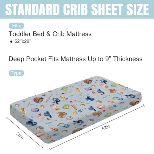 Image of Watercolor Baseball Baby Crib Sheets 52''x28'' Patriotic American Sports Stretchy Fitted Mattress Cover for Boy Girl Outdoor Sports Lovers Soft Baby Sheets for Standard Crib and Toddler Mattress