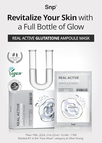 SNP Real Active Glutathione Ampoule Sheet Mask | Vegan Face Mask with Glutathione & Niacinamide | Revitalizing and Balancing for All Skin Types | Korean Face Masks Skincare | 10 Sheets - Image 4