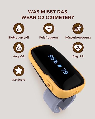 Viatom WearO2 Pulsoximeter Fingeroximeter, Bluetooth Pulsoximeter, Wiederaufladbarer...