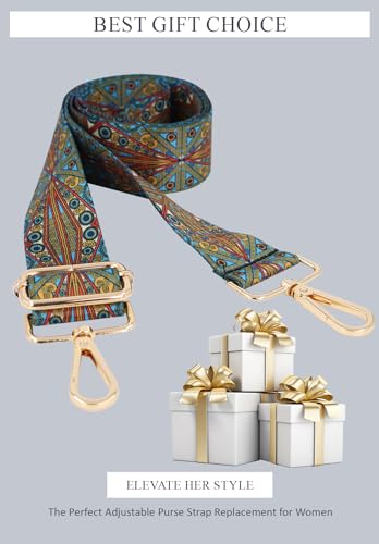 Image of Lyrovo Adjustable Purse Strap Replacement for Women, 1.5 inch Wide Crossbody Shoulder Strap Boho Handbag Strap (Aztec-Red Blue)