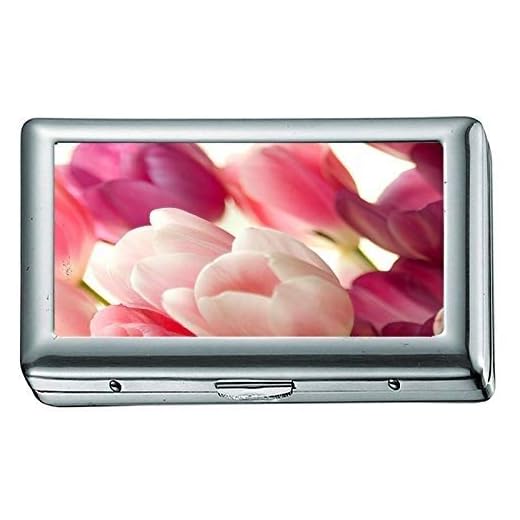 Caja de Cigarrillos, Ramo de Tulipanes Rosados Macro Caja de Cigarrillos/Caja, Estuche de Tarjeta de crédito para Mujeres Hombres