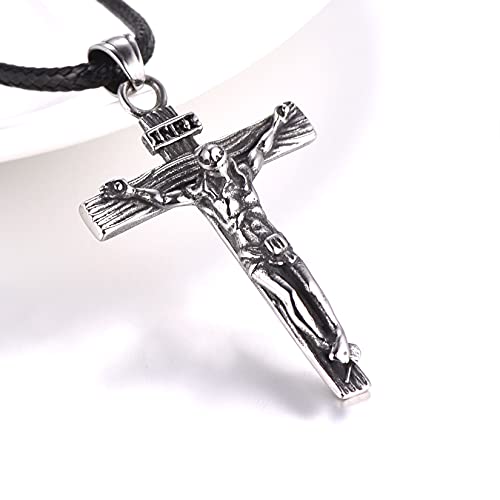 U7 Stainless Steel Cross Necklace for Women Men 18K Gold Plated Crucifix Cross Pendant Necklaces with Leather Rope4
