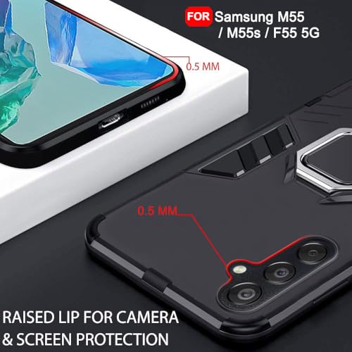 Image of TheGiftKart Tough Armor Bumper Back Case Cover for Samsung Galaxy M55 / M55s / F55 5G | Ring Holder & Kickstand in-Built | 360 Degree Protection Cover for Samsung M55 / M55s (PC & TPU, Black)