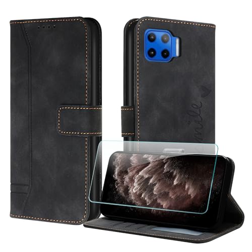 JayModCase Coque pour Motorola Moto G 5G Plus avec Protection écran, Étuis Rabat Folio Housse Cuir Portefeuille [Emplacements Cartes] Magnétique Support...