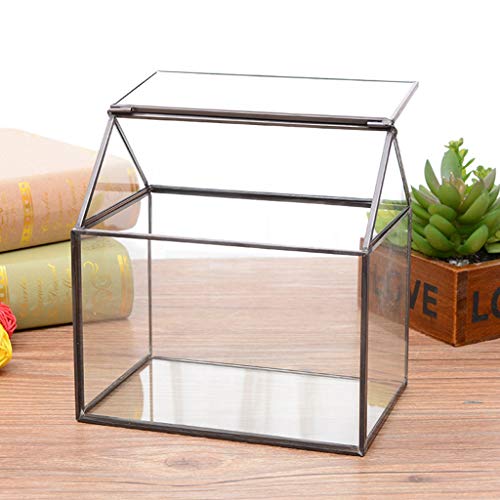 Diarypiece Geometric Glass Terrarium Box, House Shape Close Display With Swing For Succulent #TOP1
