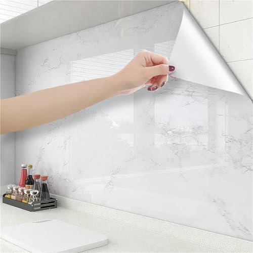 DUNSBY Vinilo Encimera Cocina Papel de contacto mármol blanco perlado for gabinete cocina, vinilo autoadhesivo, impermeable, pegatinas decorativas despegables y adhesivas(Color-04,60cmx500cm)