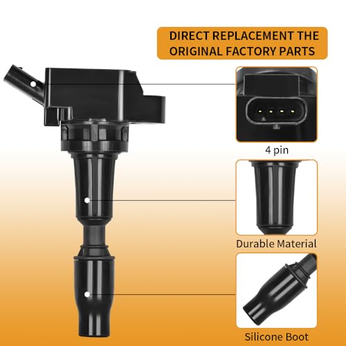 Image of Set of 4 UF764 Ignition Coil Pack with Spark Plugs Compatible with 2015-2019 Hyundai Sonata Hyundai Kia Optima Genesis G70 G80 G90 Kona N Santa Fe Sport Tucson 2.0L 5.0L 2.4L Replace# 27300-2GGA0