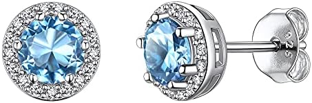 Suplight Hypoallergenic 925 Sterling Silver Heart Shape/Round Cut Halo Birthstone Stud Earrings for Women Girls (with Gift Box)