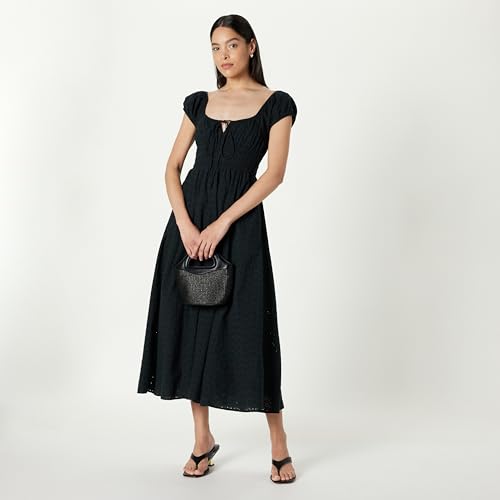 Image of The Drop Womens Melody Cap Sleeve Tie Front Cotton Dress