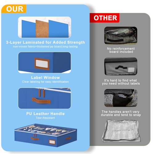Image of homyfort Shoe Organizer Under Bed, Fits 32 Pairs, Under bed Shoe Storage Boxes with Study Handles and Clear Cover, zapateras organizer for shoes, set of 2
