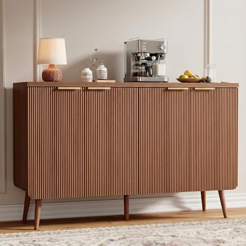 Fluted Sideboard Buffet Cabinet with Storage, Mid Century Modern 4-Door
