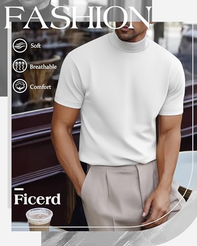 Ficerd 4 Pack Men's Mock Neck T Shirts, Short Sleeve Mock Turtleneck Undershirt Pullover Basic Causal Solid Tee Tops for Men3