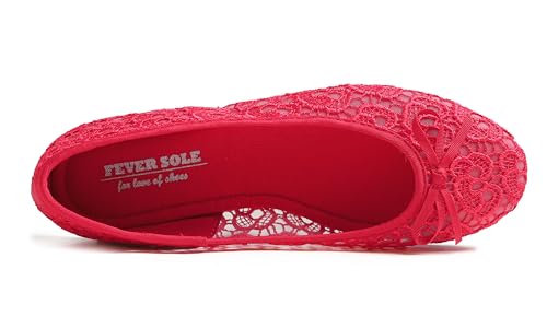Image of FEVERSOLE Round Toe Lace Ballet Crochet Flats Women's Comfy Breathable Shoes