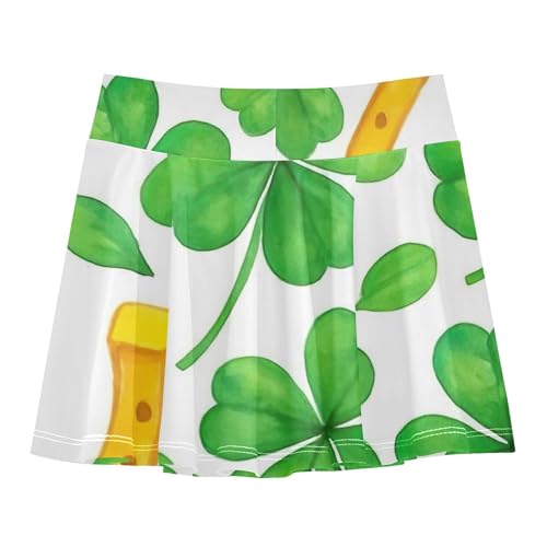 Athletic Shorts for Girls Skorts Green Clover Yellow Horseshoes White Kids Tennis Skirts Preppy Butterfly Skirt 3t2