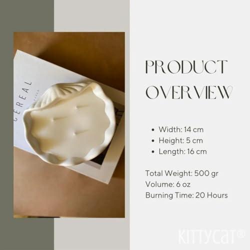 Image of Kitty Cat Aesthetic Soy Wax Scented Candles | Reusable Concrete Sea Shell Jars | Vanilla Aroma | 12+ Hours Burn Time | Perfect Home Decor for Bedroom, Office & Hostel (Big Shell)