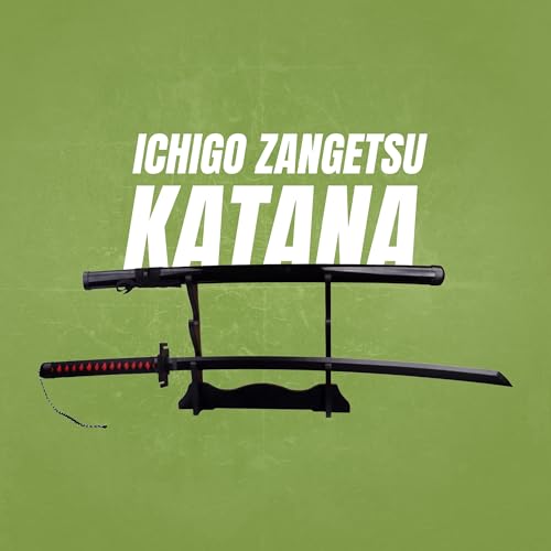Image of OFFO Ichigo Zangetsu Katana Replica - 100cm Shikai Katana from Bleach Anime | Black Blade Zanpakuto with Chain | Cosplay, Roleplay & Display Weapon Prop for Fans & Collectors