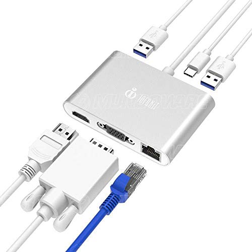 Adaptador Tipo C p/ HDMI /VGA /USB 3.0 /RJ45 Multifunção