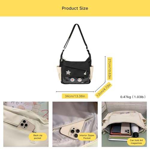 Cute Kawaii Crossbody Ita Bag with Clear Pocket for Pins, Aesthetic Y2K Star Perppy Anime Messenger Purse for Women2