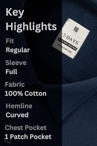 Image of 7-DAYS Men's Premium Formal Shirts - Regular Fit, Full Sleeve, 100% Pure Cotton, Self-Design, with Pocket - Stylish Office Shirts for Men