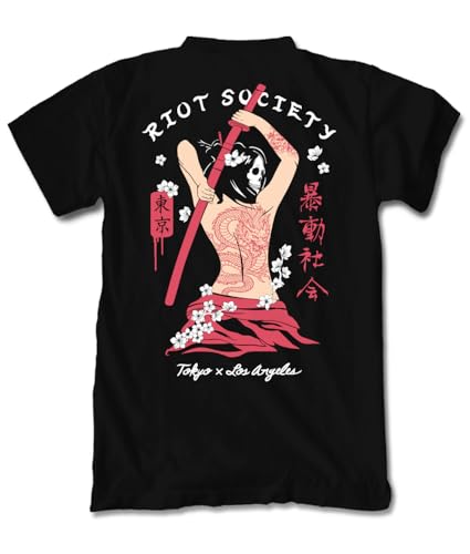 Riot Society Geisha Samurai Dragon Tattoo Mens T-Shirt - Black, X-Large