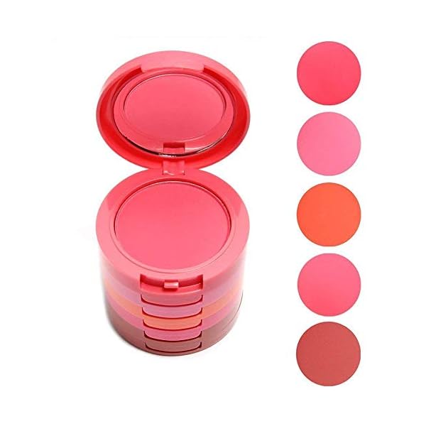 UCANBE 5 Colors Face Blusher Palette Waterproof Matte Long Lasting Lightweight Blush Powder Pink Coral Blushing Pallet with Brush Mirror Women Makeup Gift Set Kit