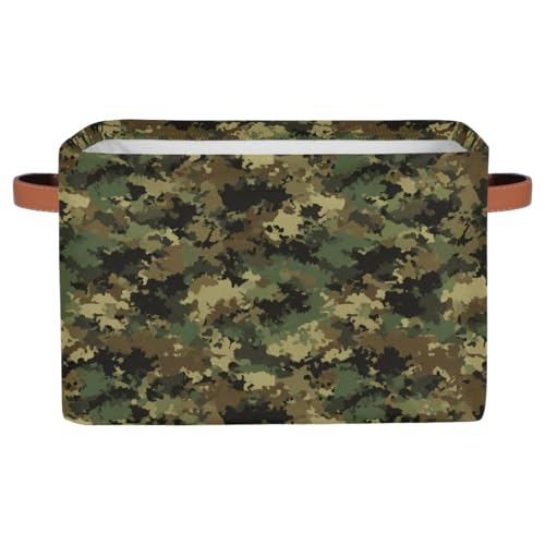 AUUXVA Storage Basket Military Army Camouflage Pattern Storage Cube Box Durable Canvas Collapsible Toy Basket Organizer Bin with Handles for Shelf Closet Bedroom Home Office