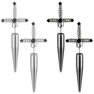 Kawailay 2 Pares Pendientes Espada Gótica Daga Vintage Rock Hip Hop Punk para Mujer - Plata y Negro | Ya disponible en tu tienda friki favorita! En mundofriki.es!