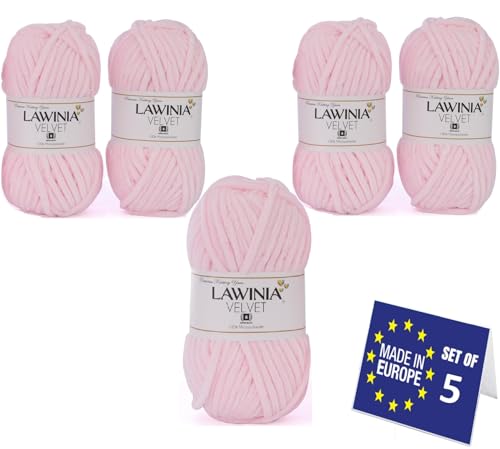 LAWINIA Premium Soft Chenille Yarn Chunky for Knitting, Thick Velvet Yarn, Does NOT SHED, Plush Crochet Chunky Wool, Fluffy Wool for Baby Blanket, Bag, Accessories, Amigurumi, Pack of 5 - Each 65m