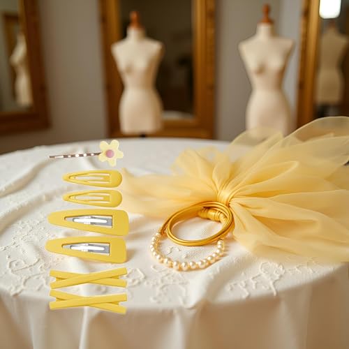 7 Piezas Clips y Pinzas para Cabello Mujer y Niña con Flores Amarillas Decorativas Acabado Dorado Elegante miniatura 6