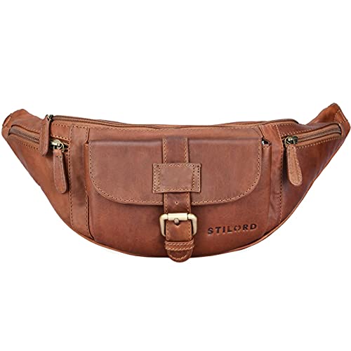 STILORD 'Sam' vintage fanny pack lederen riemtas grote heren heupen tas met riemen voor reizende festival vrije tijd echt leer, Kleur:cognac - bruin - Image 4