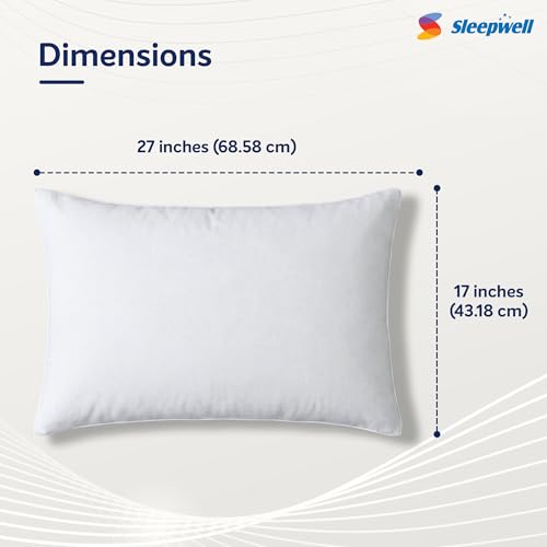 Image of Sleepwell Umang XL Pillow | Conjugate Fibre | Neck Support | Hypoallergenic & Dust Resistant | Medium Soft Firm | Lightweight & Breathable | Machine Wash | 27x17 Inch | Pack of 2