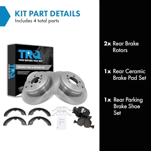 Image of TRQ Rear Brake Pad and Rotor Set Ceramic Parking Brake Shoe Compatible with 2003-2005 Land Rover Range Rover